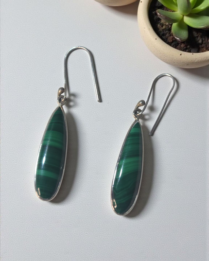 Malachite sterling silver drop earrings