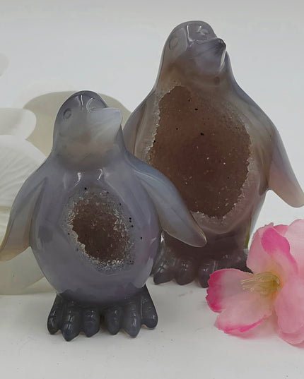 Agate penguin carvings