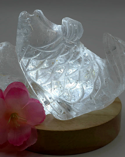 Madagascan Clear Quartz Carving Fish Jumping