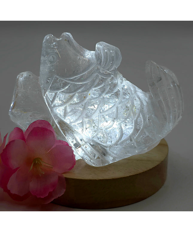 Madagascan Clear Quartz Carving Fish Jumping