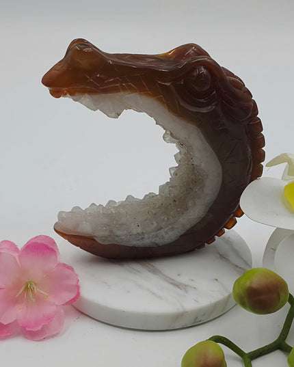 Carnelian Agate Crocodile Carving