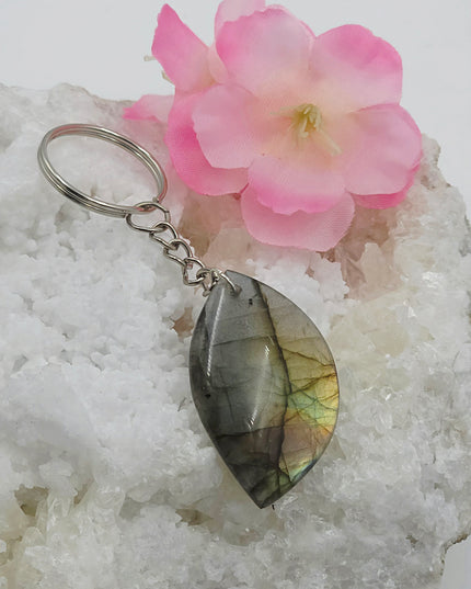 Labrodorite leaf keychain