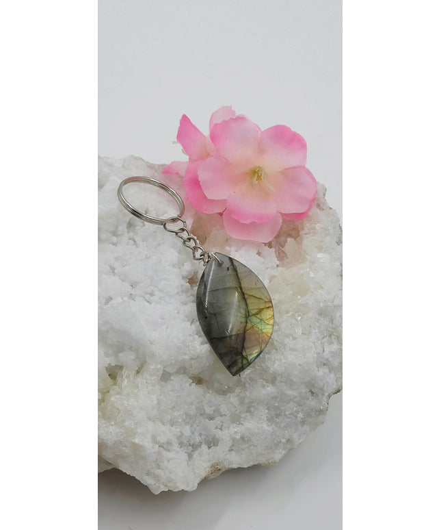 Labrodorite leaf keychain