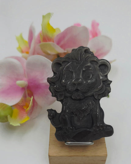 Silver sheen obsidian mufasa lion king carving