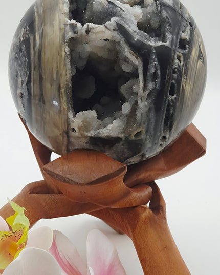 Black Chalcedony Druzy Sphere