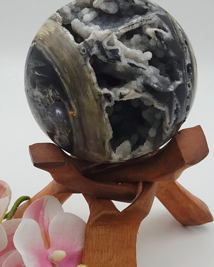 Black Chalcedony Druzy Sphere