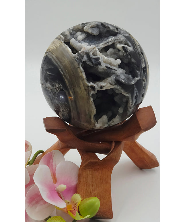 Black Chalcedony Druzy Sphere