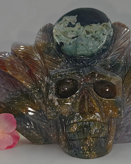 Ocean Jasper Skull Carving