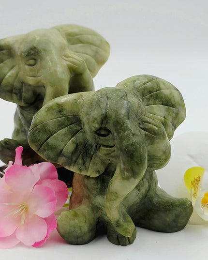 Serpentine elephant carvings