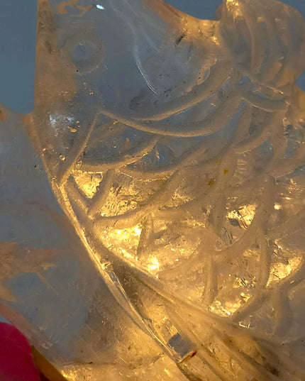 Madagascan Clear Quartz Carving Fish Jumping