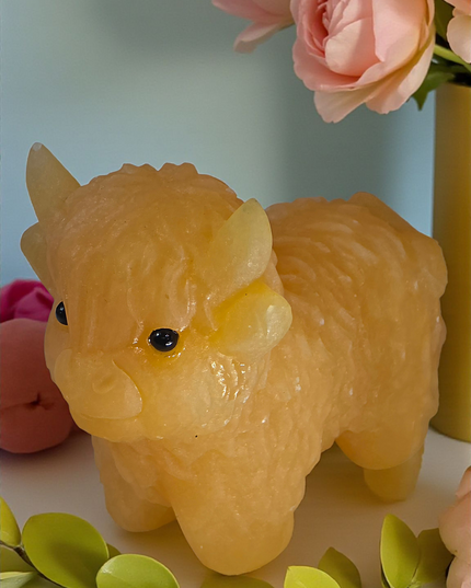 Yellow calcite highland cow
