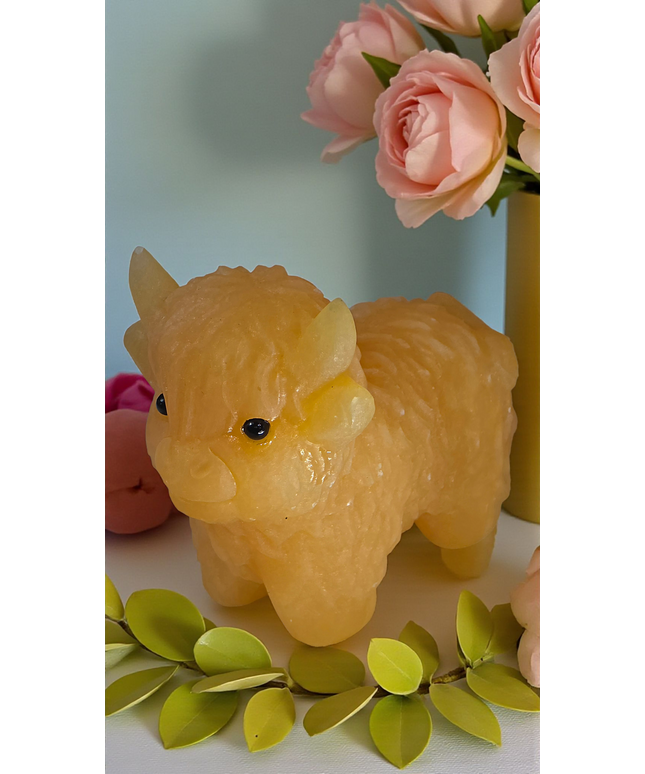 Yellow calcite highland cow