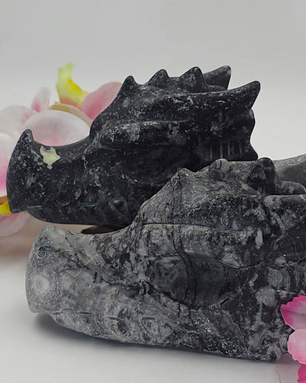Crinoid Fossil Jasper Dragon Head Carving
