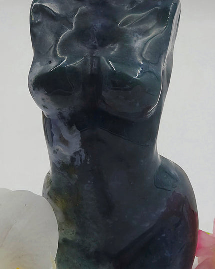 Absolutely Stunning Moss Agate Lady Body Carving