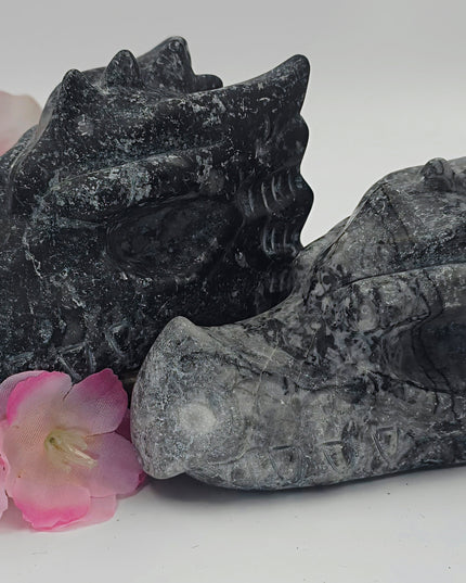Crinoid Fossil Jasper Dragon Head Carving