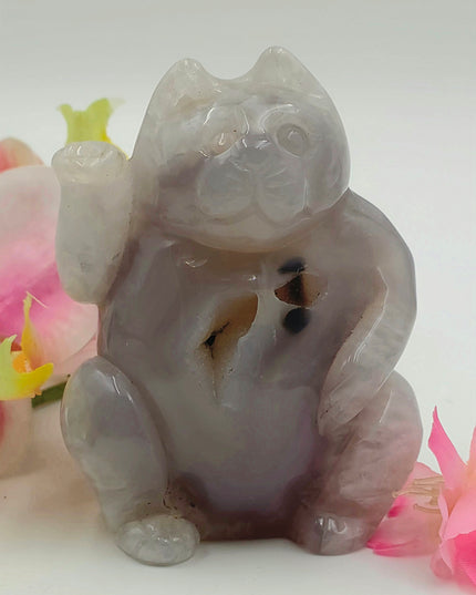 Lucky cat agate carving lrg
