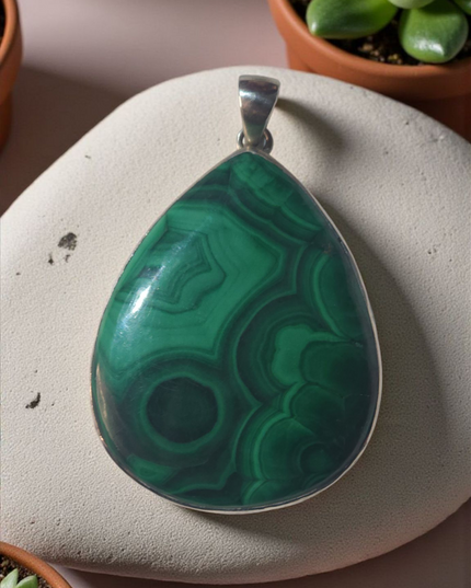 Large Malachite sterling silver pendant