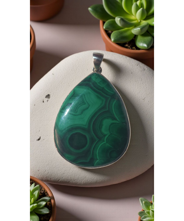 Large Malachite sterling silver pendant