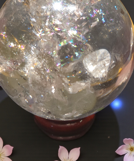High grade clear quartz sphere with amazing rainbows