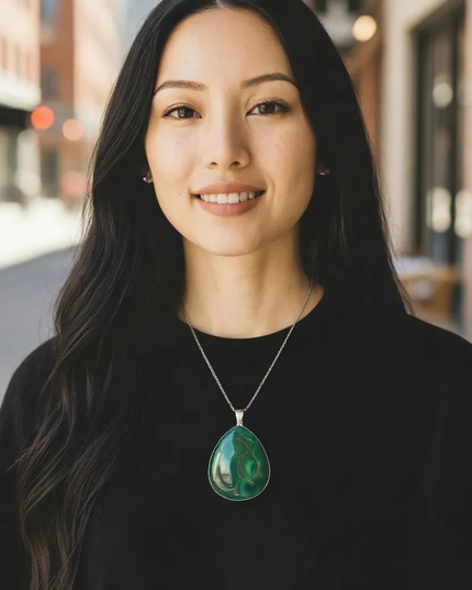 Large Malachite sterling silver pendant