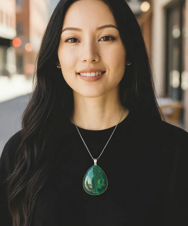 Large Malachite sterling silver pendant
