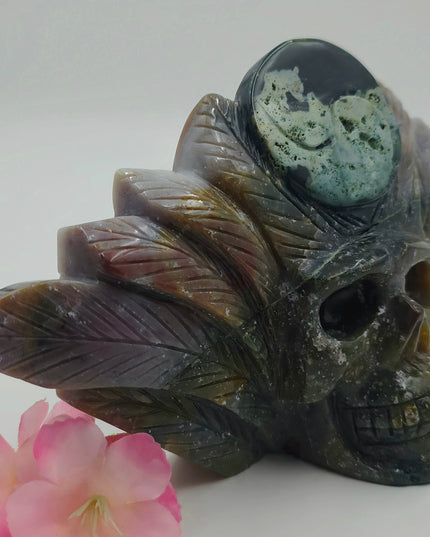 Ocean Jasper Skull Carving