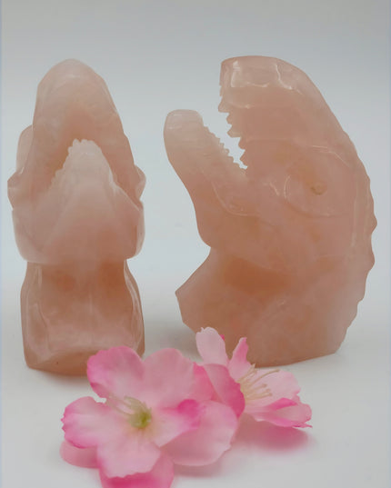 Rose quartz trex carving