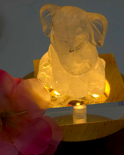 Sitting clear quartz elephant carvings