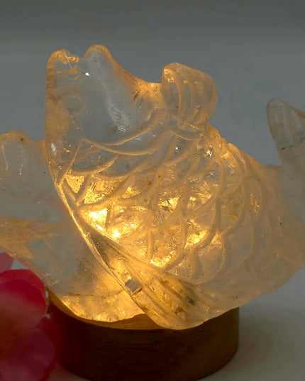 Madagascan Clear Quartz Carving Fish Jumping