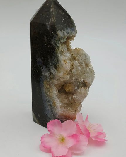 Unique Ocean Jasper tower with Quartz Druzy