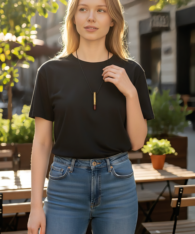 Gemstone bullet brass pendant