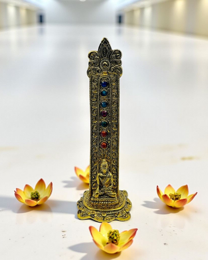 GOLDEN BUDDHA with 7 CHAKRA STONE INCENSE HOLDER