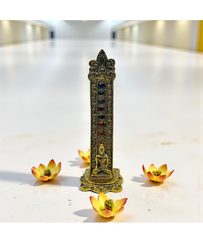 GOLDEN BUDDHA with 7 CHAKRA STONE INCENSE HOLDER
