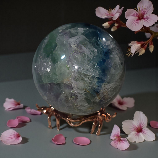 Feather fluorite sphere