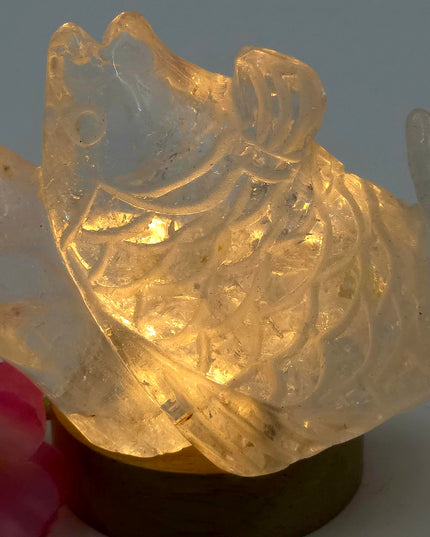 Madagascan Clear Quartz Carving Fish Jumping