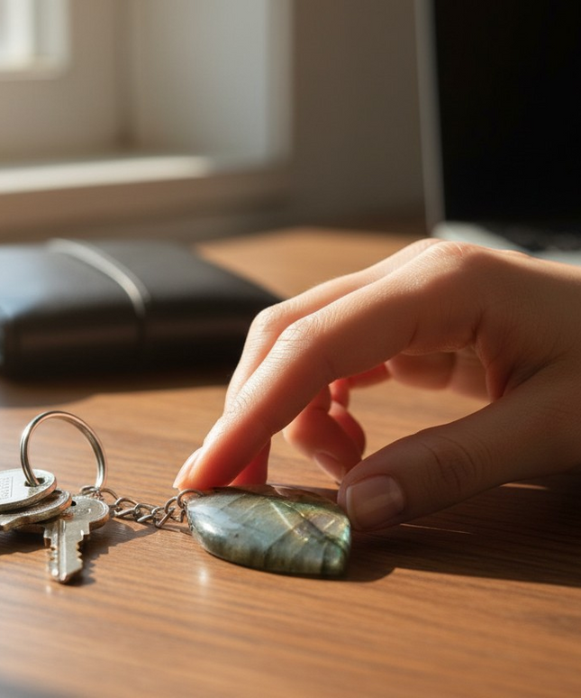 Labrodorite leaf keychain