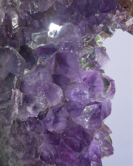 Stunning huge amethyst portal with Moss, calcite and rare rutile flowers