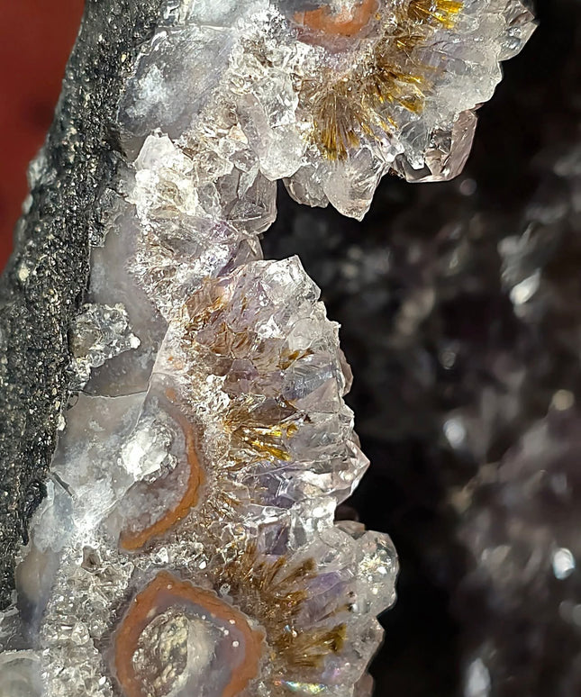 💗Dazzling 9.2kg Brazilian amethyst cave showcasing rare golden rutile flowers, calcite, hemitite & moss inclusions