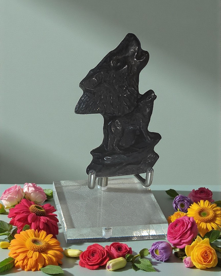 Wolf obsidian carving