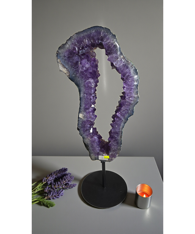 Stunning huge amethyst portal with Moss, calcite and rare rutile flowers