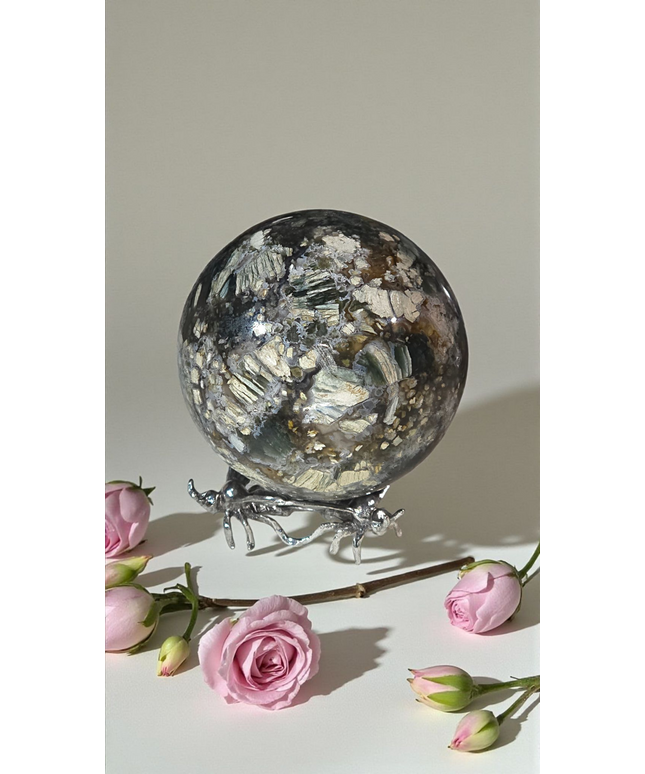 Green flower agate sphere