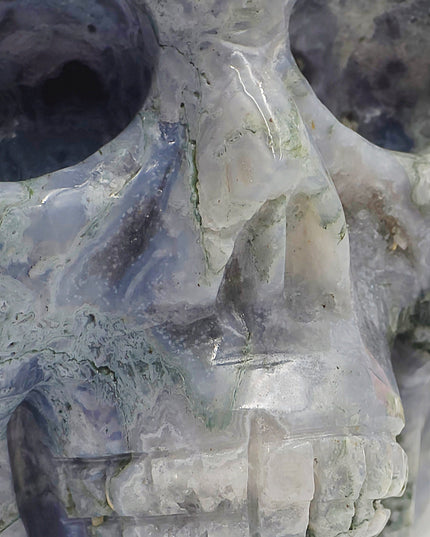 Unique Moss Agate Skull Carving