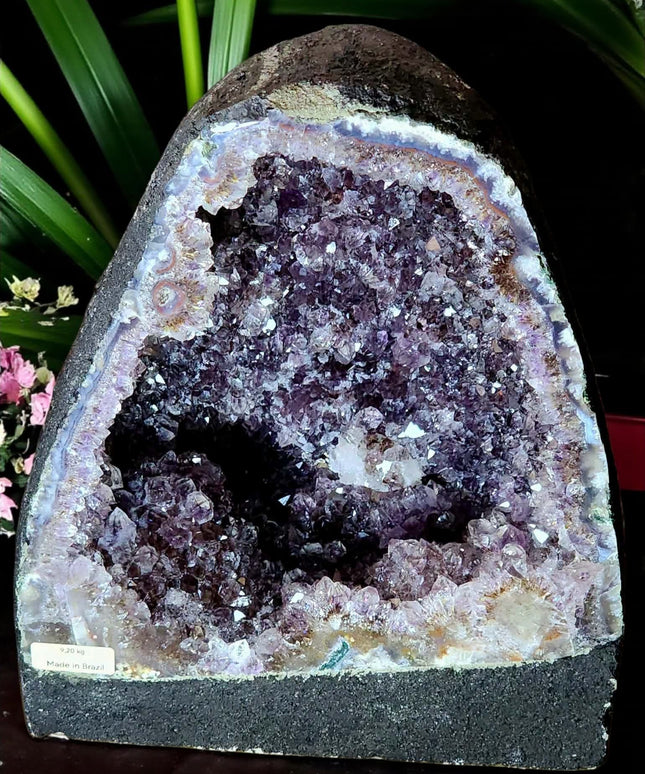 💗Dazzling 9.2kg Brazilian amethyst cave showcasing rare golden rutile flowers, calcite, hemitite & moss inclusions