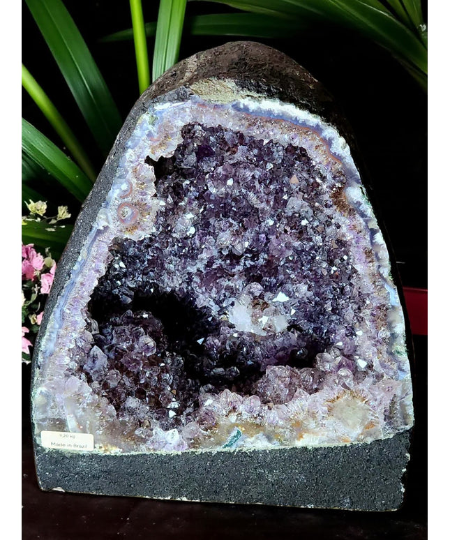 💗Dazzling 9.2kg Brazilian amethyst cave showcasing rare golden rutile flowers, calcite, hemitite & moss inclusions