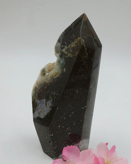 Unique Ocean Jasper tower with Quartz Druzy