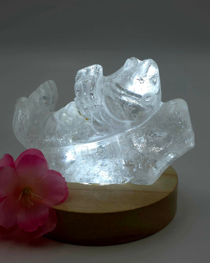 Madagascan Clear Quartz Carving Fish Jumping