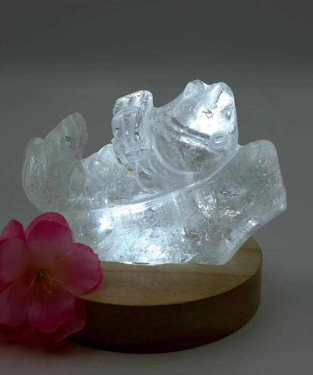 Madagascan Clear Quartz Carving Fish Jumping