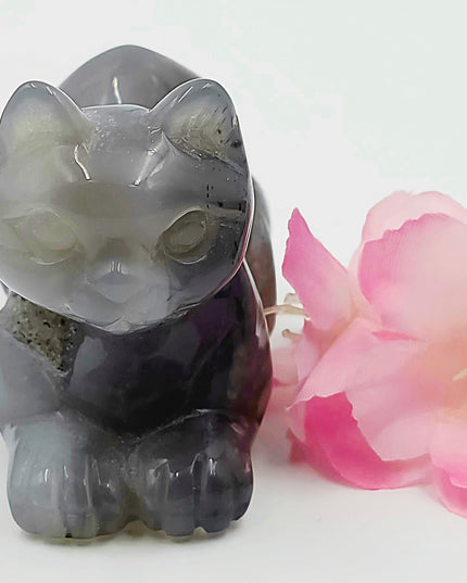 Agate sitting cat crystal carving