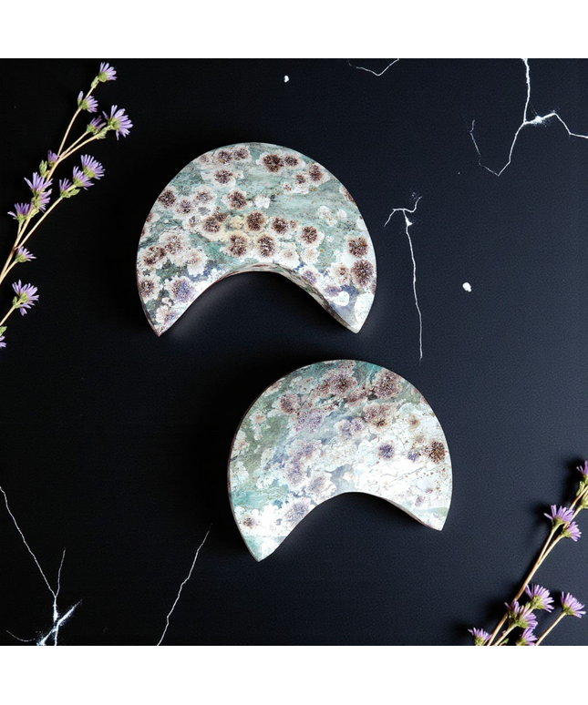 Green flower agate on moon
