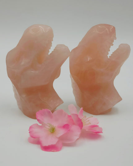 Rose quartz trex carving